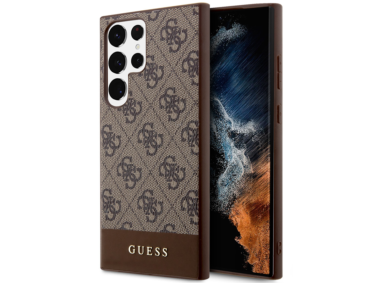 Guess Monogram Stripe Case Bruin - Samsung Galaxy S23 Ultra hoesje