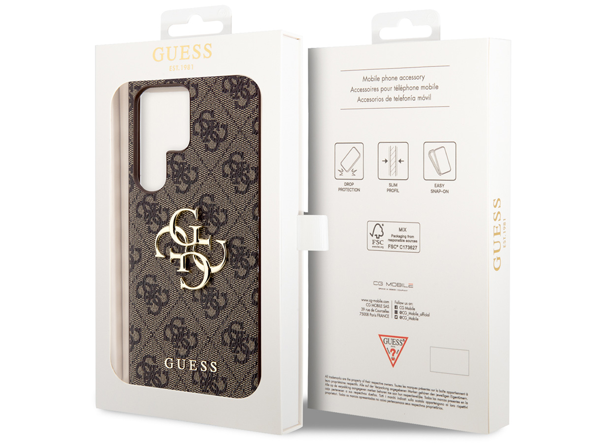 Guess Big 4G Monogram Case Bruin - Samsung Galaxy S23 Ultra hoesje