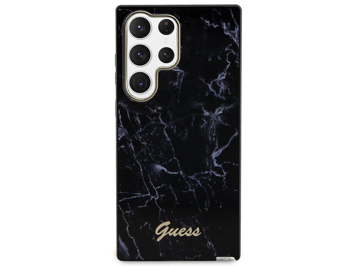 Guess Marble Collection Case Zwart - Samsung Galaxy S23 Ultra hoesje