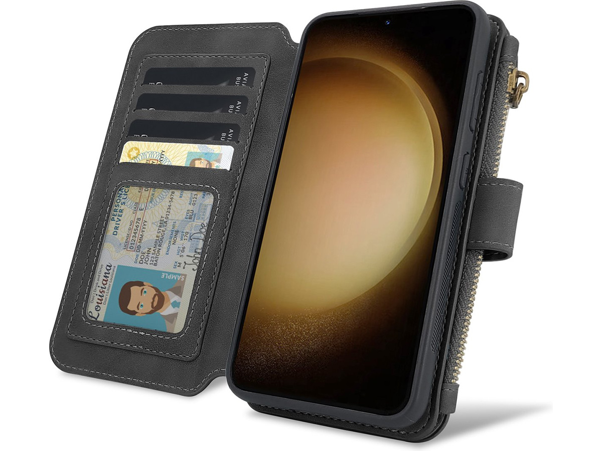 CaseMania 2in1 Wallet Ritsvak Case Zwart - Samsung Galaxy S24 Hoesje