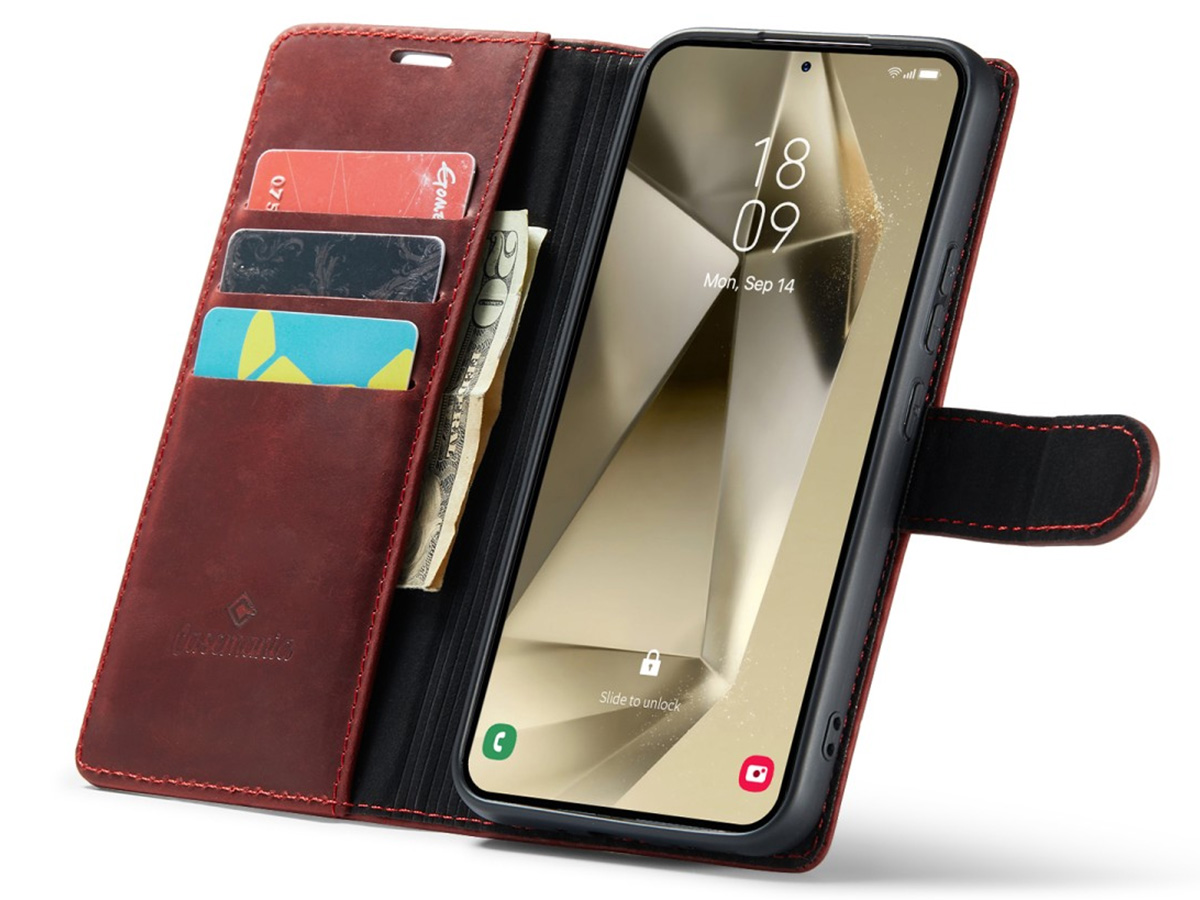 CaseMania Vintage Leather Case Rood - Samsung Galaxy S24 hoesje