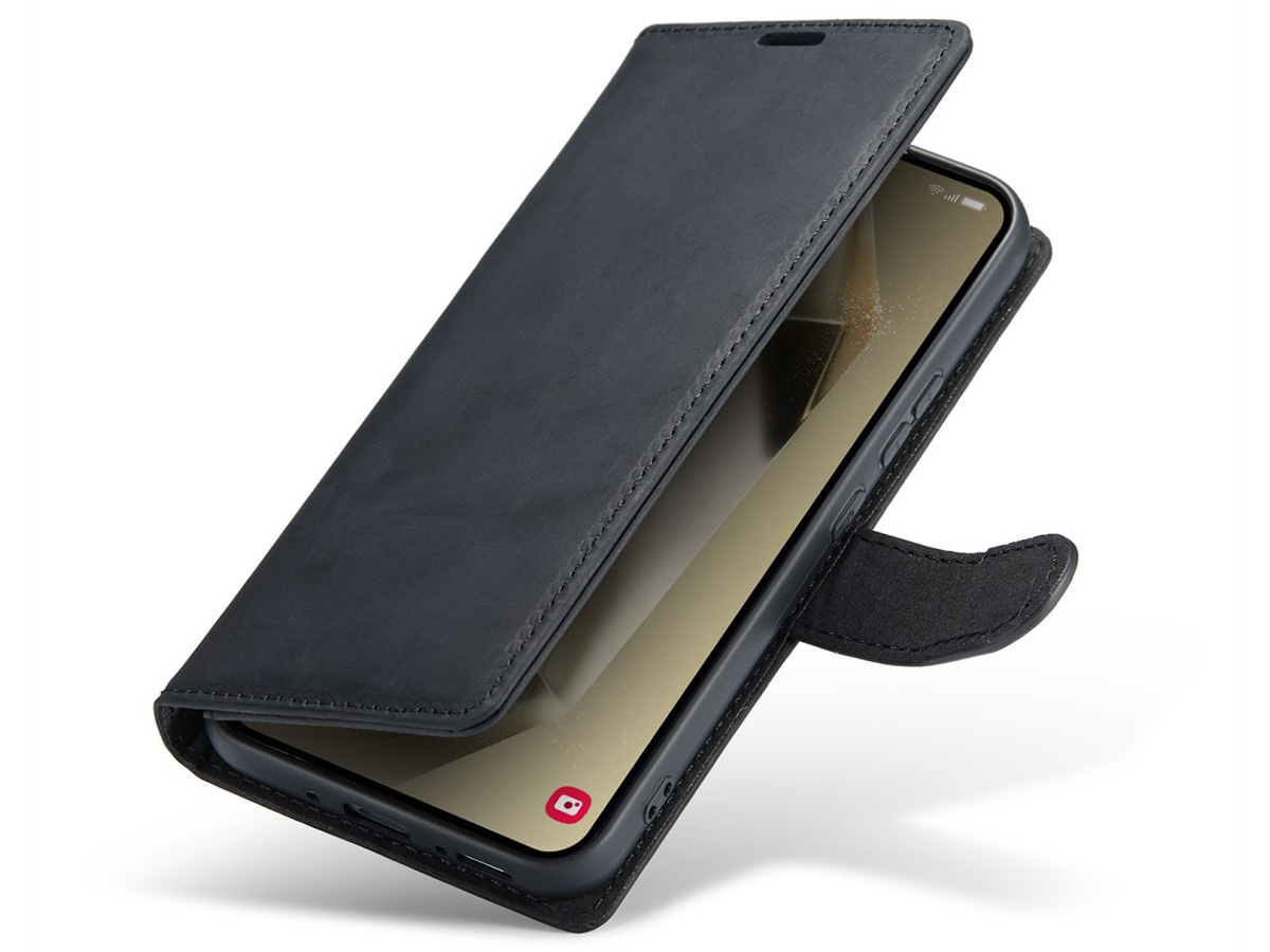 CaseMania Vintage Leather Case Zwart - Samsung Galaxy S24 hoesje