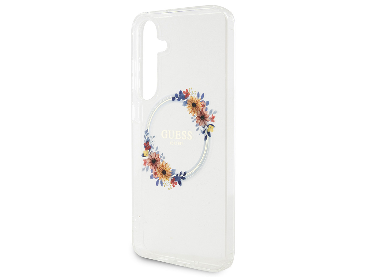 Guess Flower Wreath MagSafe Case Clear - Samsung Galaxy S24 hoesje