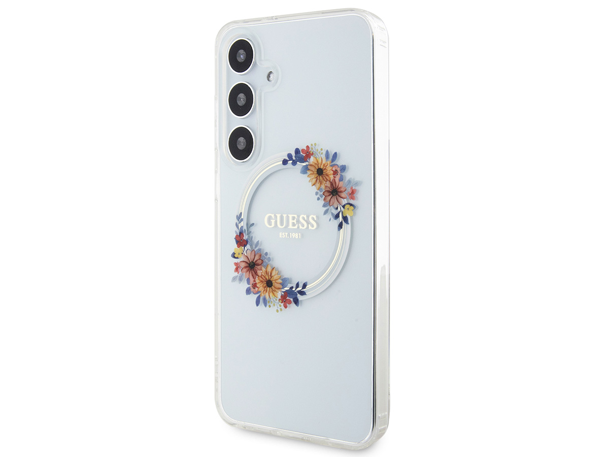 Guess Flower Wreath MagSafe Case Clear - Samsung Galaxy S24 hoesje