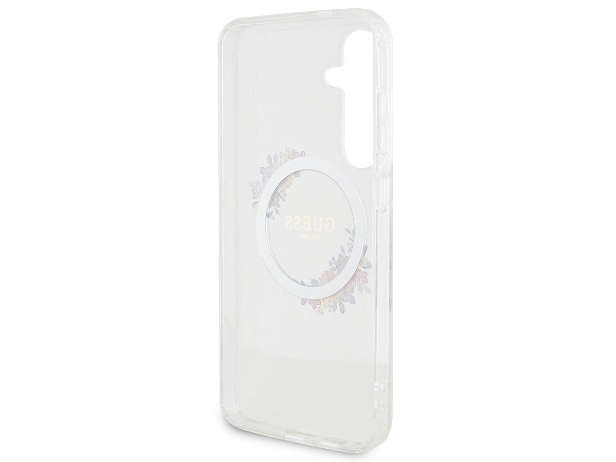 Guess Flower Wreath MagSafe Case Clear - Samsung Galaxy S24 hoesje