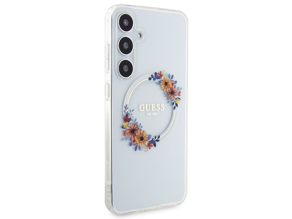 Guess Flower Wreath MagSafe Case Clear - Samsung Galaxy S24 hoesje