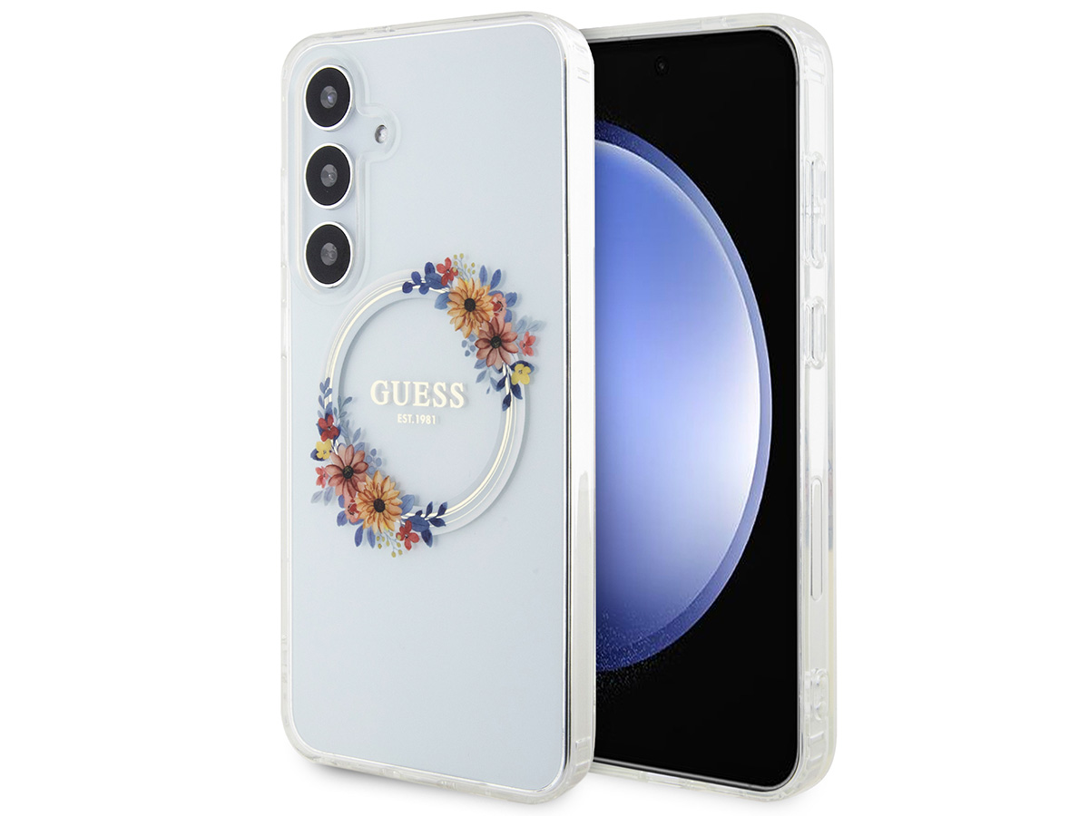 Guess Flower Wreath MagSafe Case Clear - Samsung Galaxy S24 hoesje