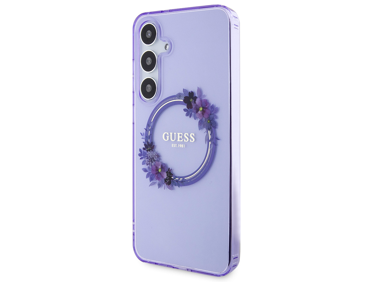 Guess Flower Wreath MagSafe Case Paars - Samsung Galaxy S24 hoesje