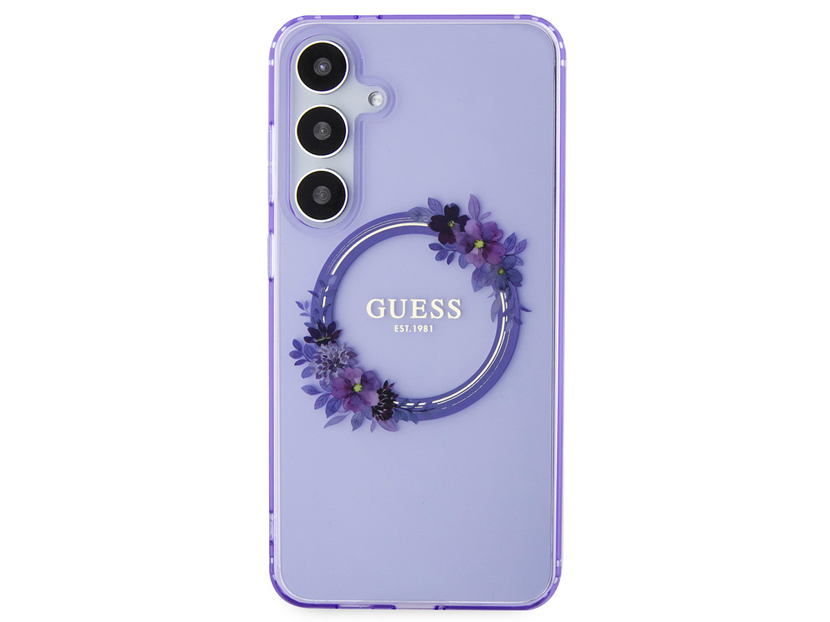 Guess Flower Wreath MagSafe Case Paars - Samsung Galaxy S24 hoesje