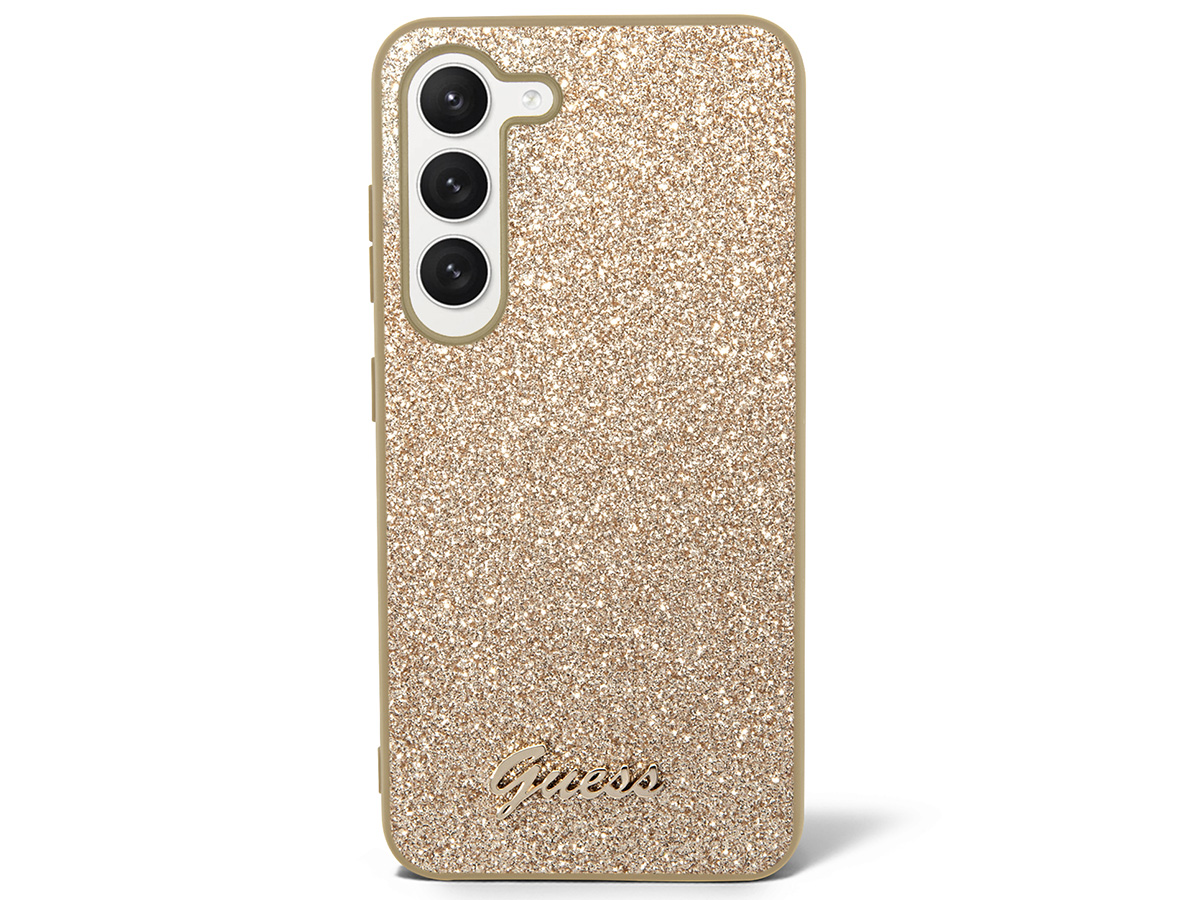 Guess Glitter Script Case Goud - Samsung Galaxy S24 hoesje
