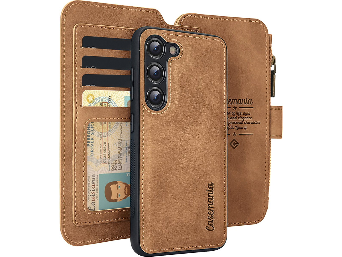 CaseMania 2in1 Wallet Ritsvak Case Bruin - Samsung Galaxy S24+ Hoesje