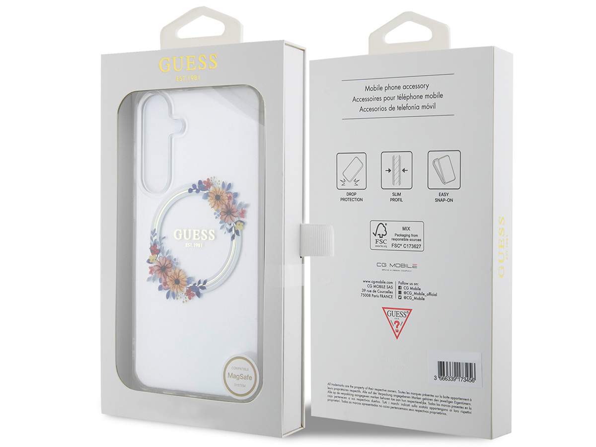 Guess Flower Wreath MagSafe Case Clear - Samsung Galaxy S24+ hoesje