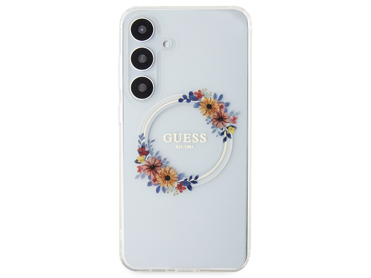 Guess Flower Wreath MagSafe Case Clear - Samsung Galaxy S24+ hoesje