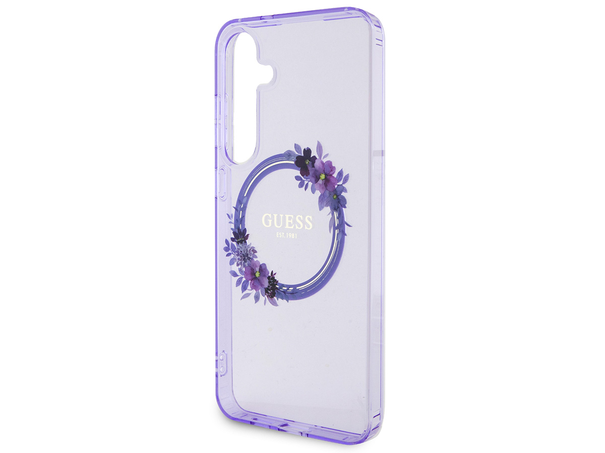 Guess Flower Wreath MagSafe Case Paars - Samsung Galaxy S24+ hoesje