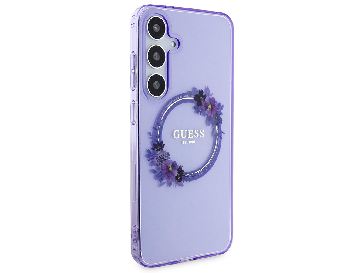 Guess Flower Wreath MagSafe Case Paars - Samsung Galaxy S24+ hoesje