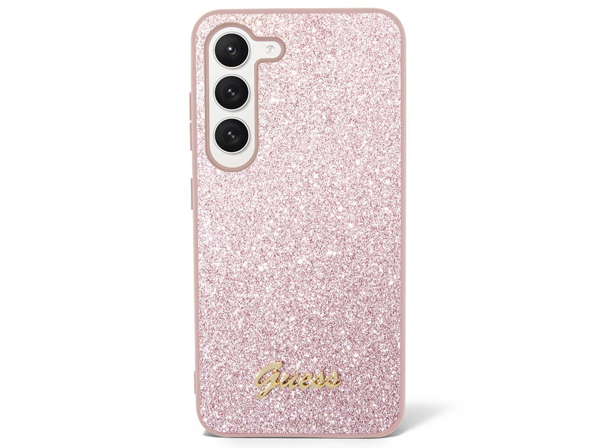 Guess Glitter Script Case Roze - Samsung Galaxy S24+ hoesje