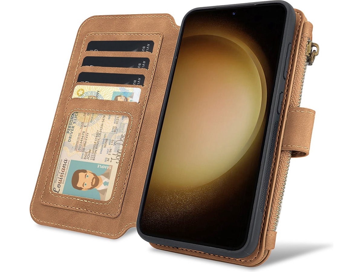 CaseMania 2in1 Wallet Ritsvak Case Bruin - Samsung Galaxy S24 Ultra Hoesje