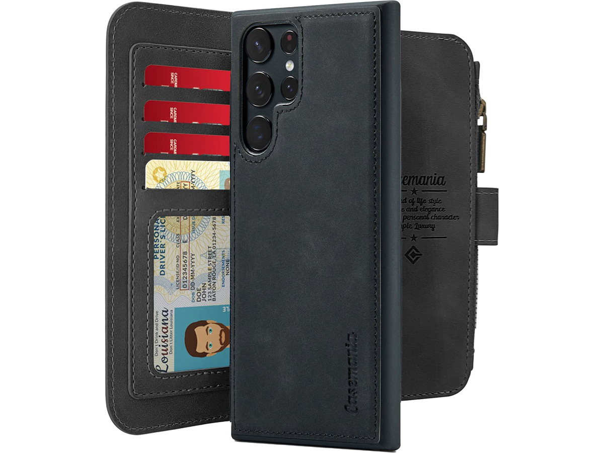 CaseMania 2in1 Wallet Ritsvak Case Zwart - Samsung Galaxy S24 Ultra Hoesje