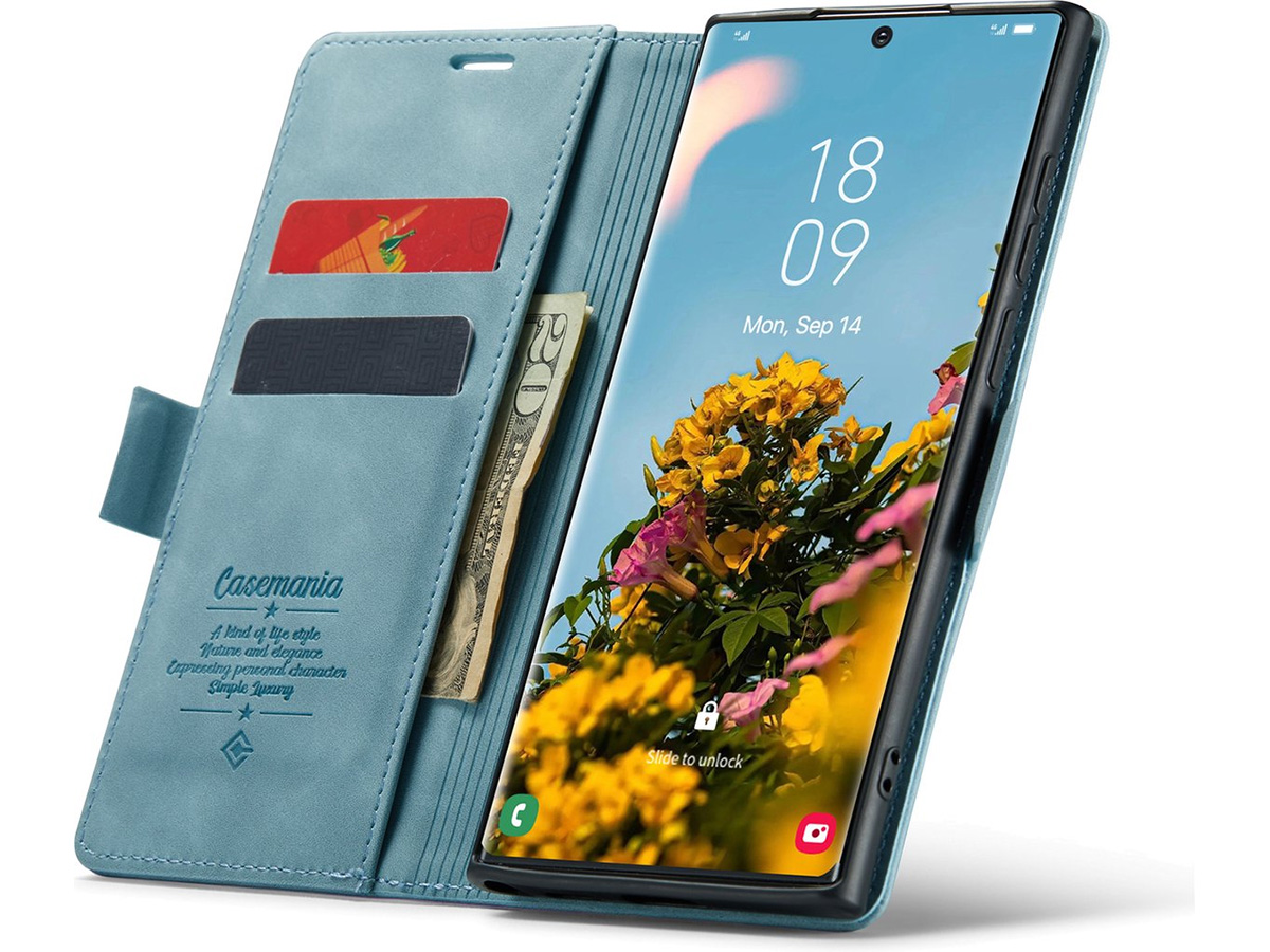 CaseMania Vintage Slim Bookcase Aqua - Samsung Galaxy S24 Ultra hoesje