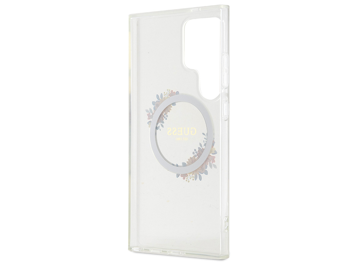 Guess Flower Wreath MagSafe Case Clear - Samsung Galaxy S24 Ultra hoesje