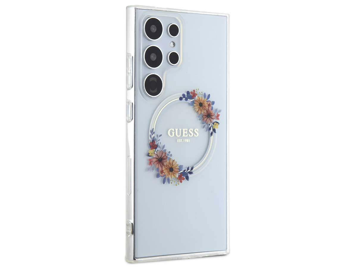 Guess Flower Wreath MagSafe Case Clear - Samsung Galaxy S24 Ultra hoesje