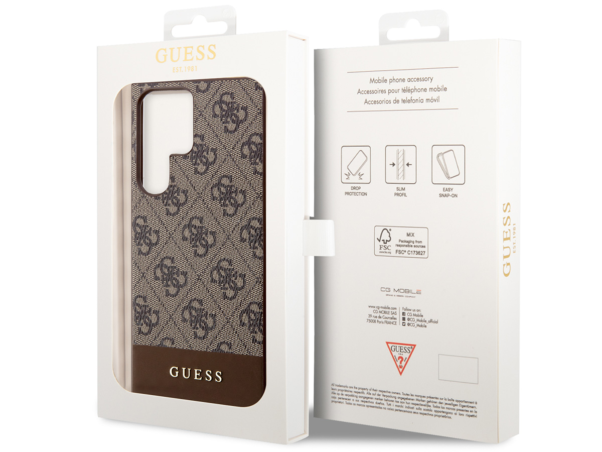 Guess Monogram Stripe Case Bruin - Samsung Galaxy S24 Ultra hoesje