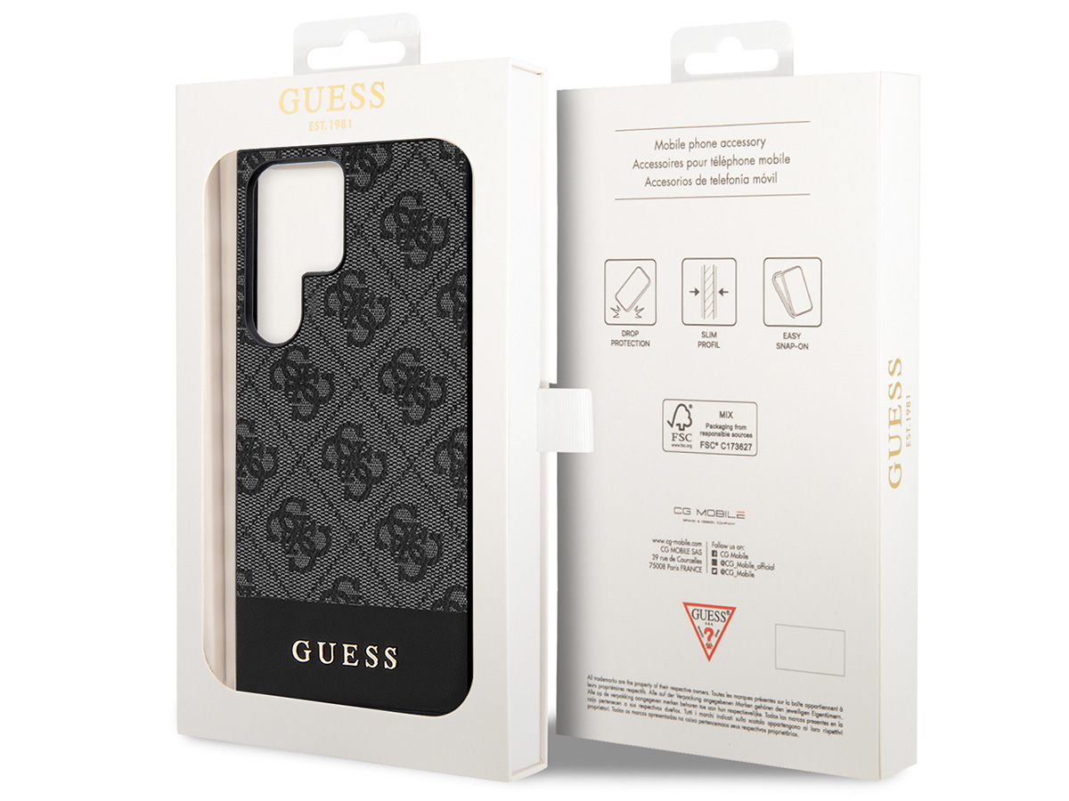 Guess Monogram Stripe Case Grijs - Samsung Galaxy S24 Ultra hoesje