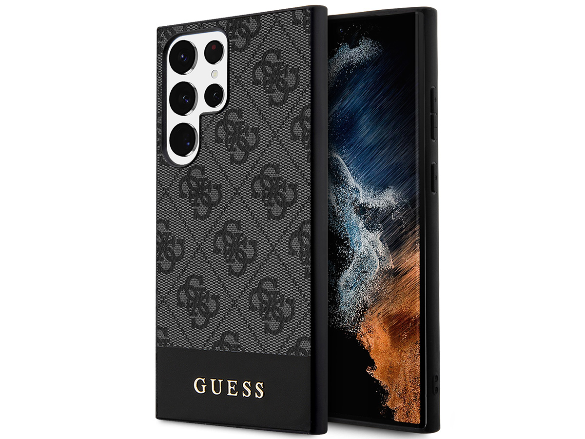 Guess Monogram Stripe Case Grijs - Samsung Galaxy S24 Ultra hoesje