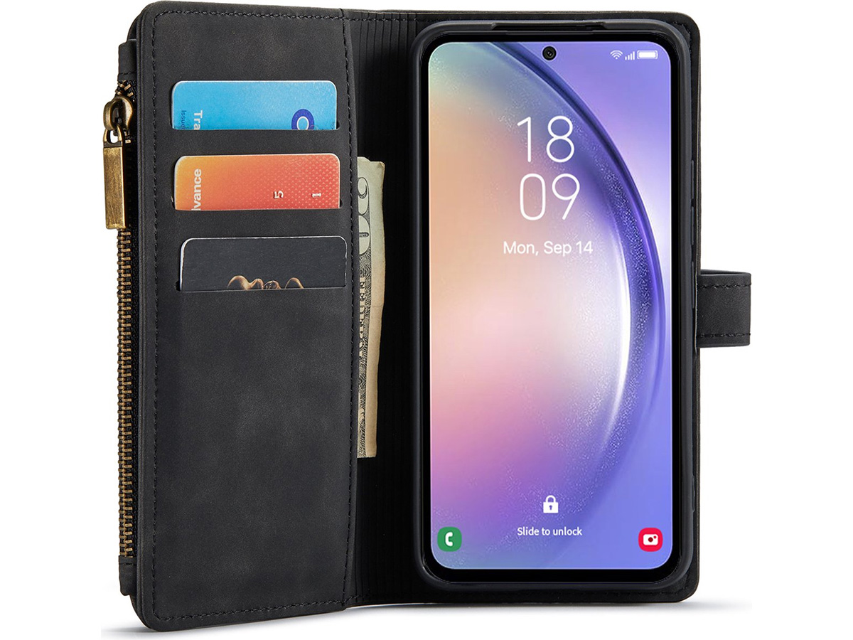 CaseMania Ritsvak Wallet Case Zwart - Samsung Galaxy S25 Hoesje