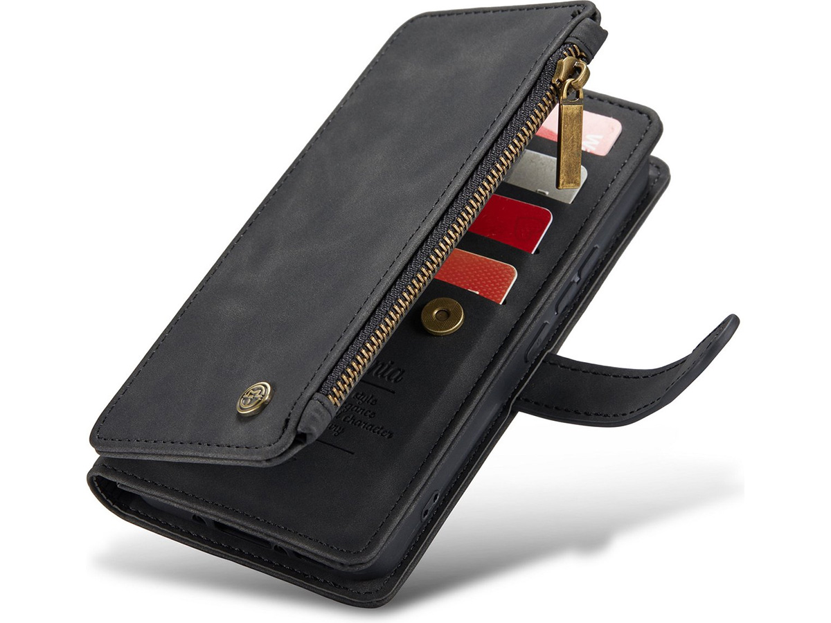 CaseMania Ritsvak Wallet Case Zwart - Samsung Galaxy S25 Hoesje