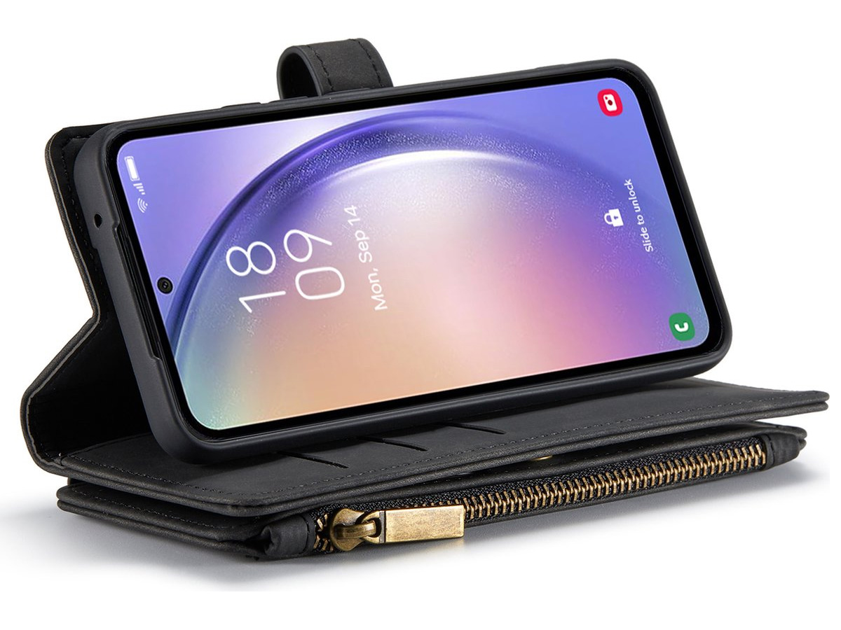 CaseMania Ritsvak Wallet Case Zwart - Samsung Galaxy S25 Hoesje
