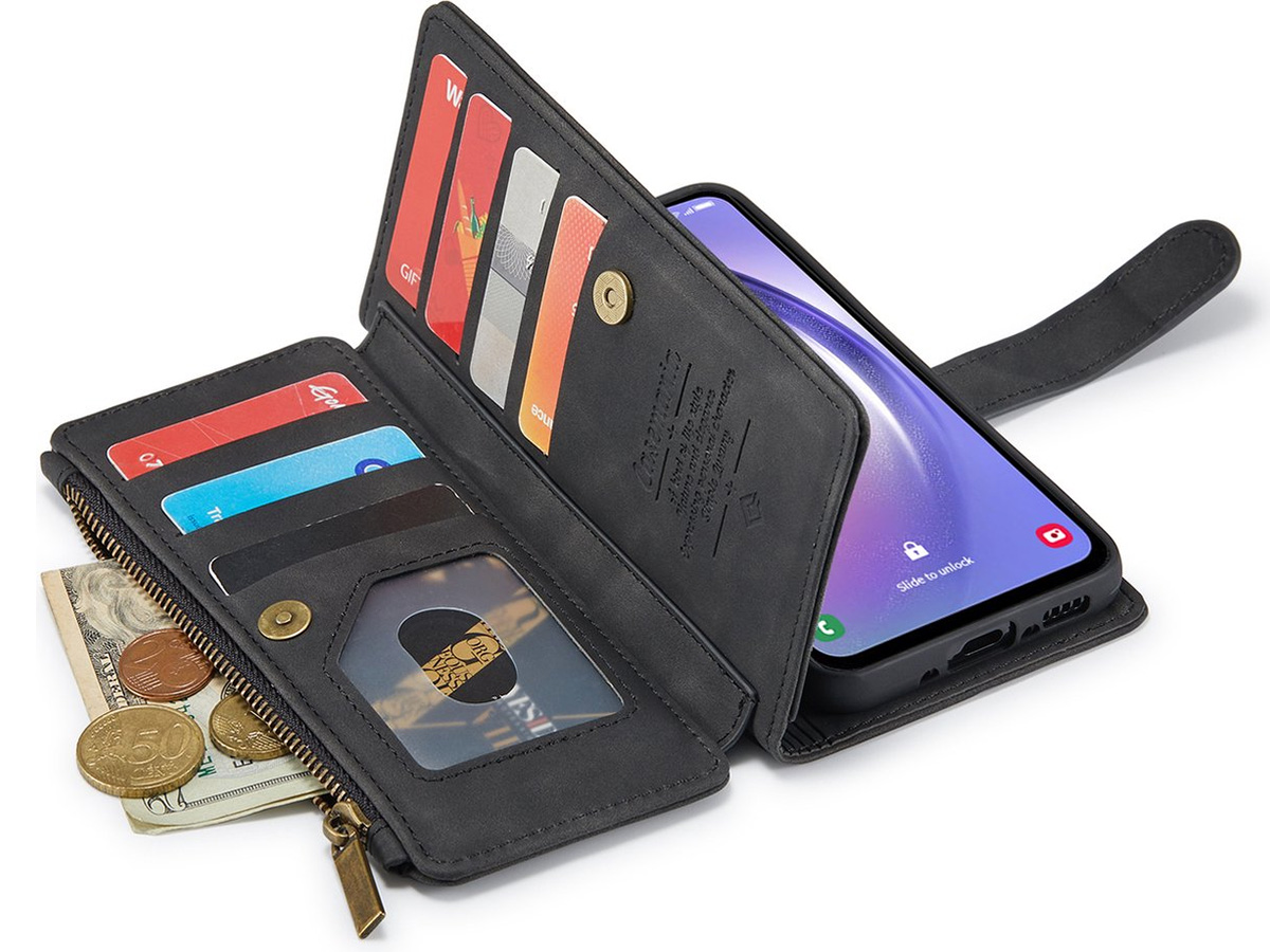 CaseMania Ritsvak Wallet Case Zwart - Samsung Galaxy S25 Hoesje
