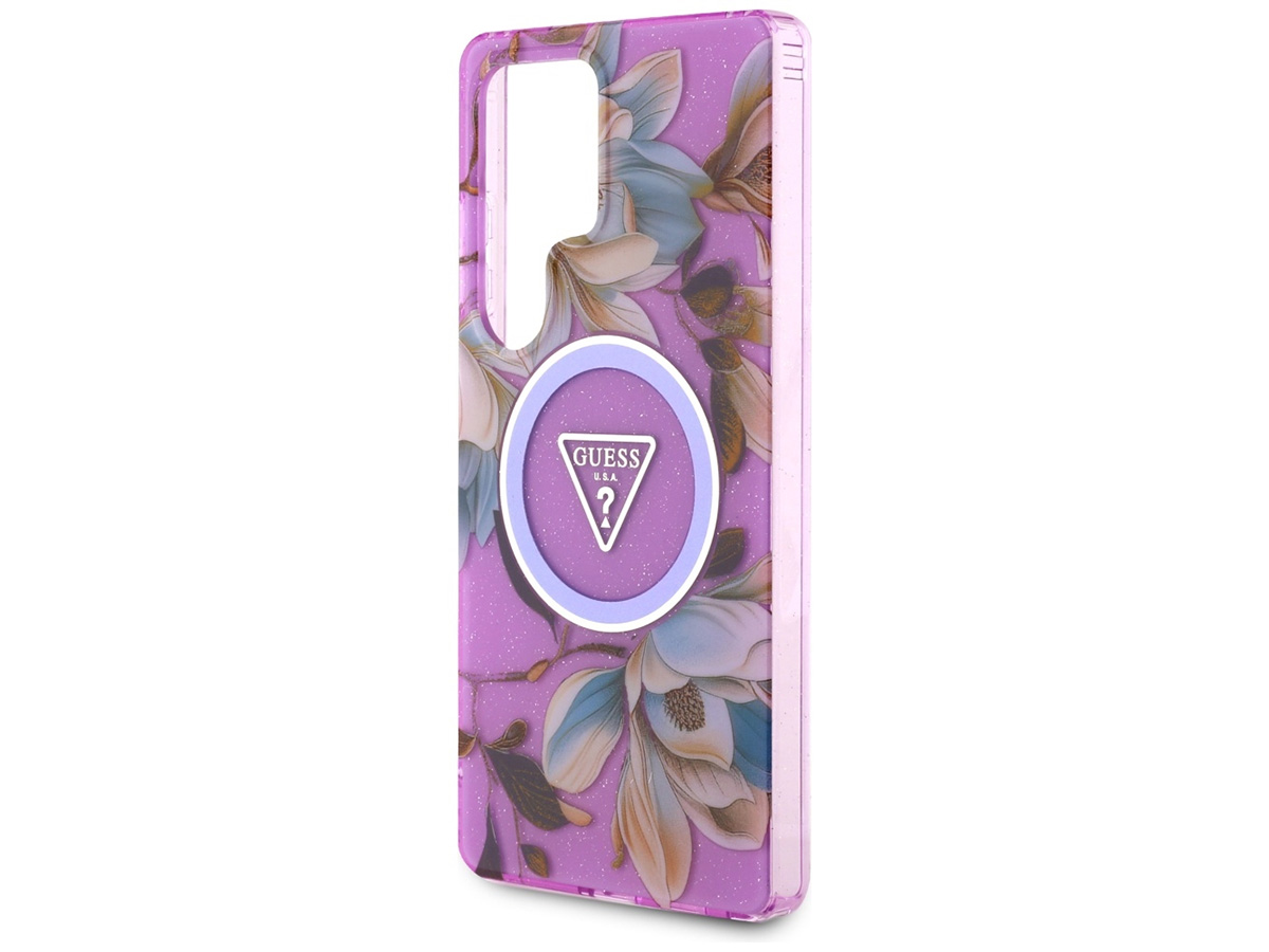 Guess Flowers MagSafe Case Paars - Samsung Galaxy S25 Ultra hoesje