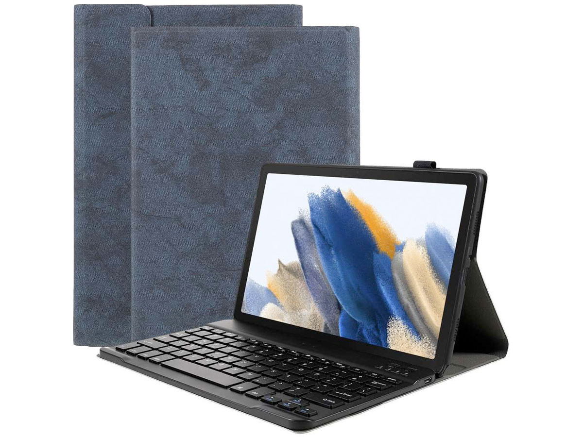 Vintage Keyboard Case Blauw AZERTY - Samsung Galaxy Tab A8 Hoesje