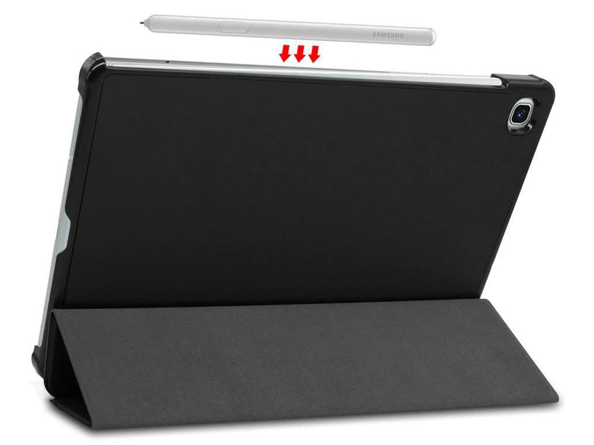 Smart Tri-Fold Bookcase Zwart - Samsung Galaxy Tab S6 Lite Hoesje