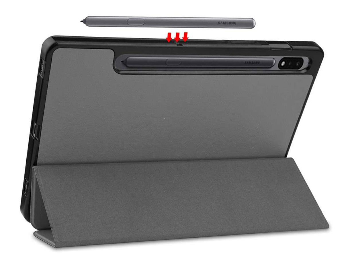 Smart Pen Bookcase Grijs - Samsung Galaxy Tab S7 Hoesje