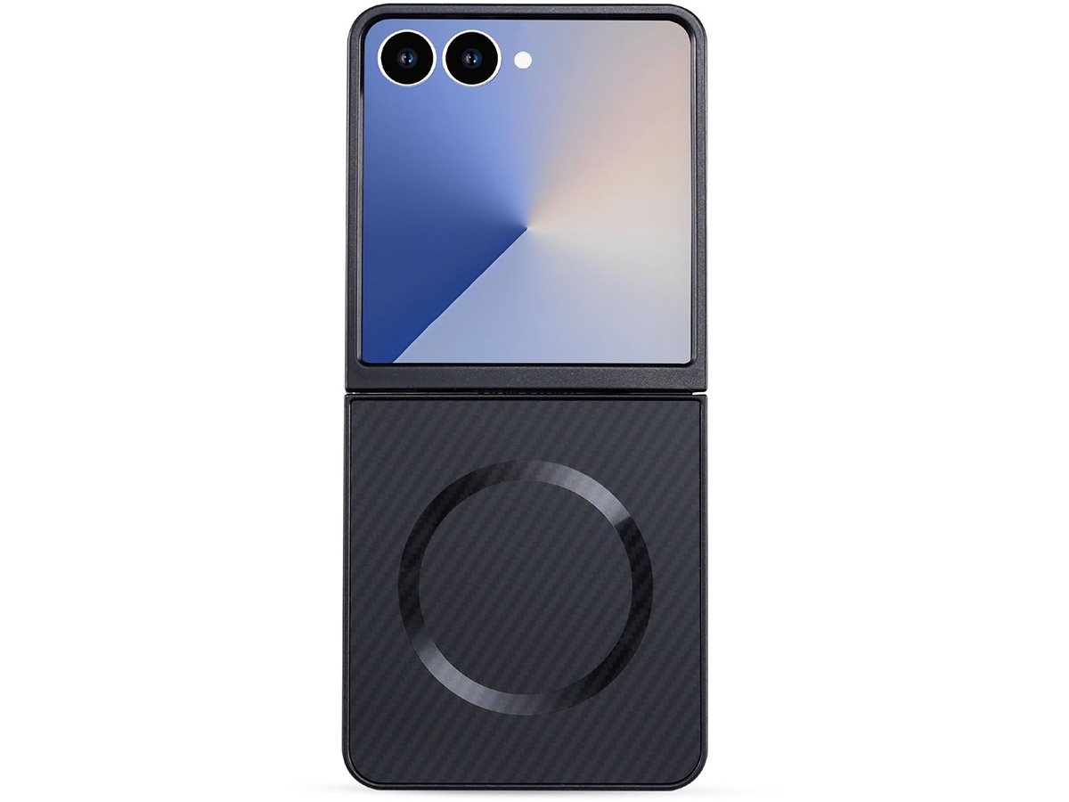 CaseMania Carbon MagSafe Case Zwart - Samsung Galaxy Z Flip 7 hoesje