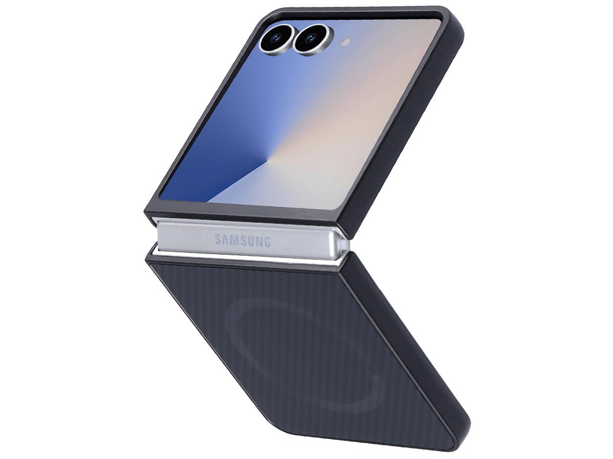 CaseMania Carbon MagSafe Case Zwart - Samsung Galaxy Z Flip 7 hoesje