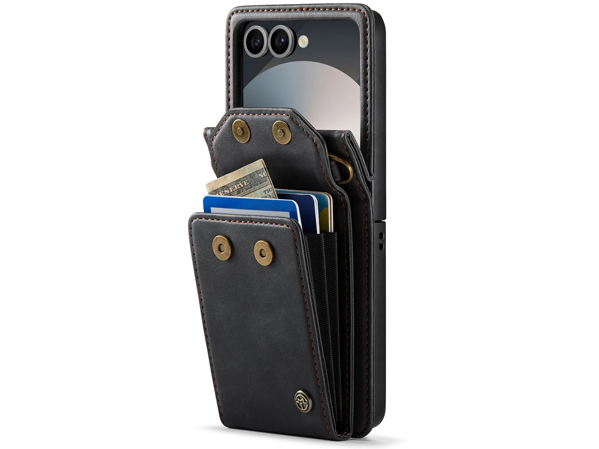 CaseMania Crossbody Koord Case Zwart - Samsung Galaxy Z Flip 7 hoesje