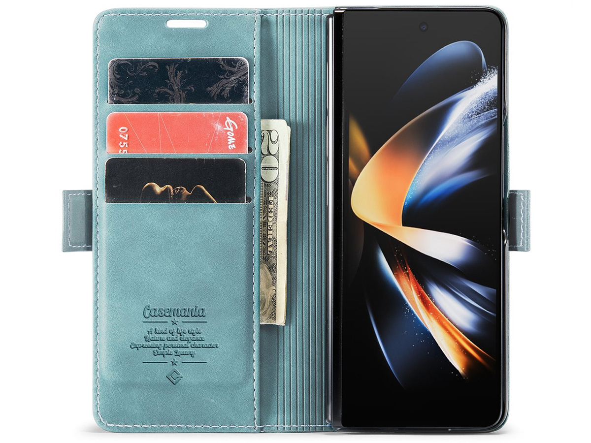 CaseMania Vintage Slim Bookcase Aqua - Samsung Galaxy Z Fold 5 hoesje