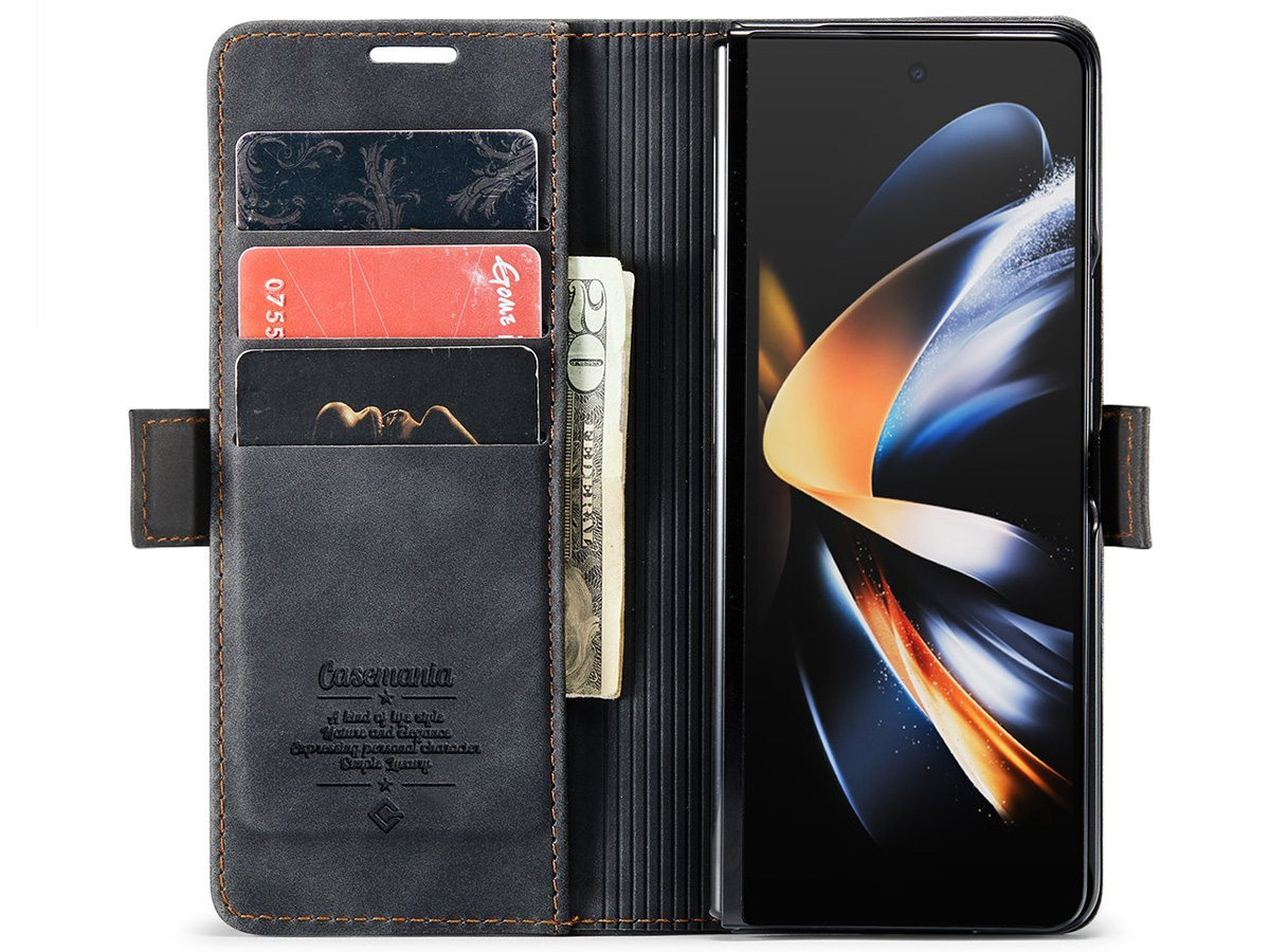 CaseMania Vintage Slim Bookcase Zwart - Samsung Galaxy Z Fold 5 hoesje