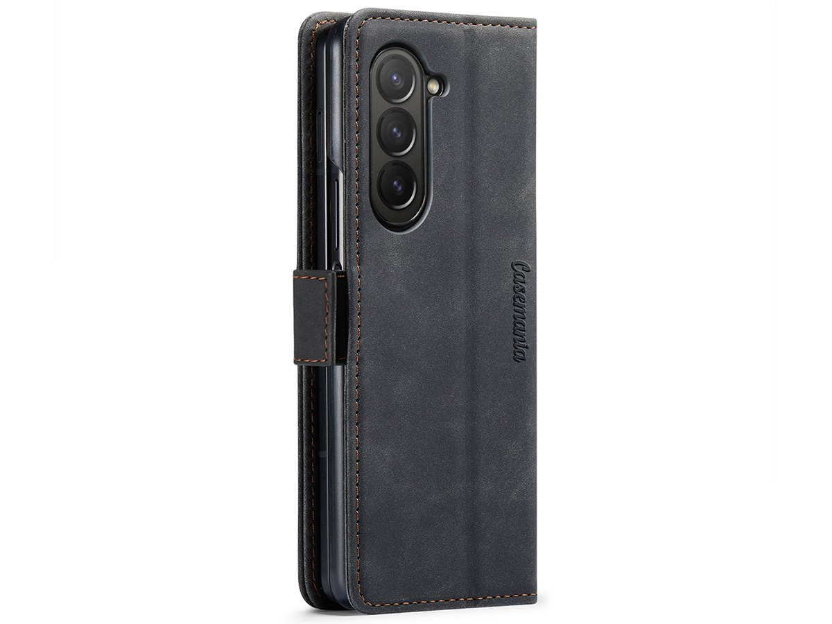 CaseMania Vintage Slim Bookcase Zwart - Samsung Galaxy Z Fold 5 hoesje