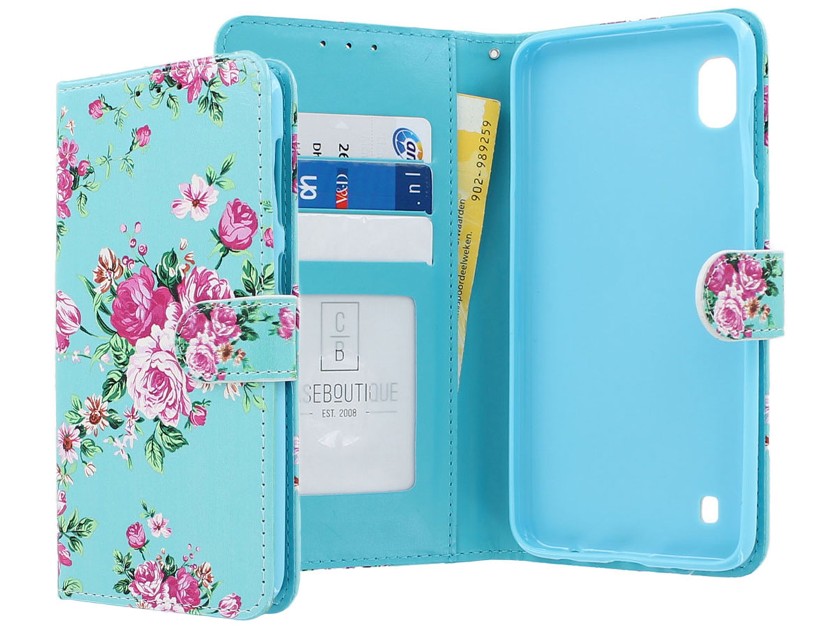 Book Case Mapje Bloemenprint Blauw - Samsung Galaxy A10 hoesje