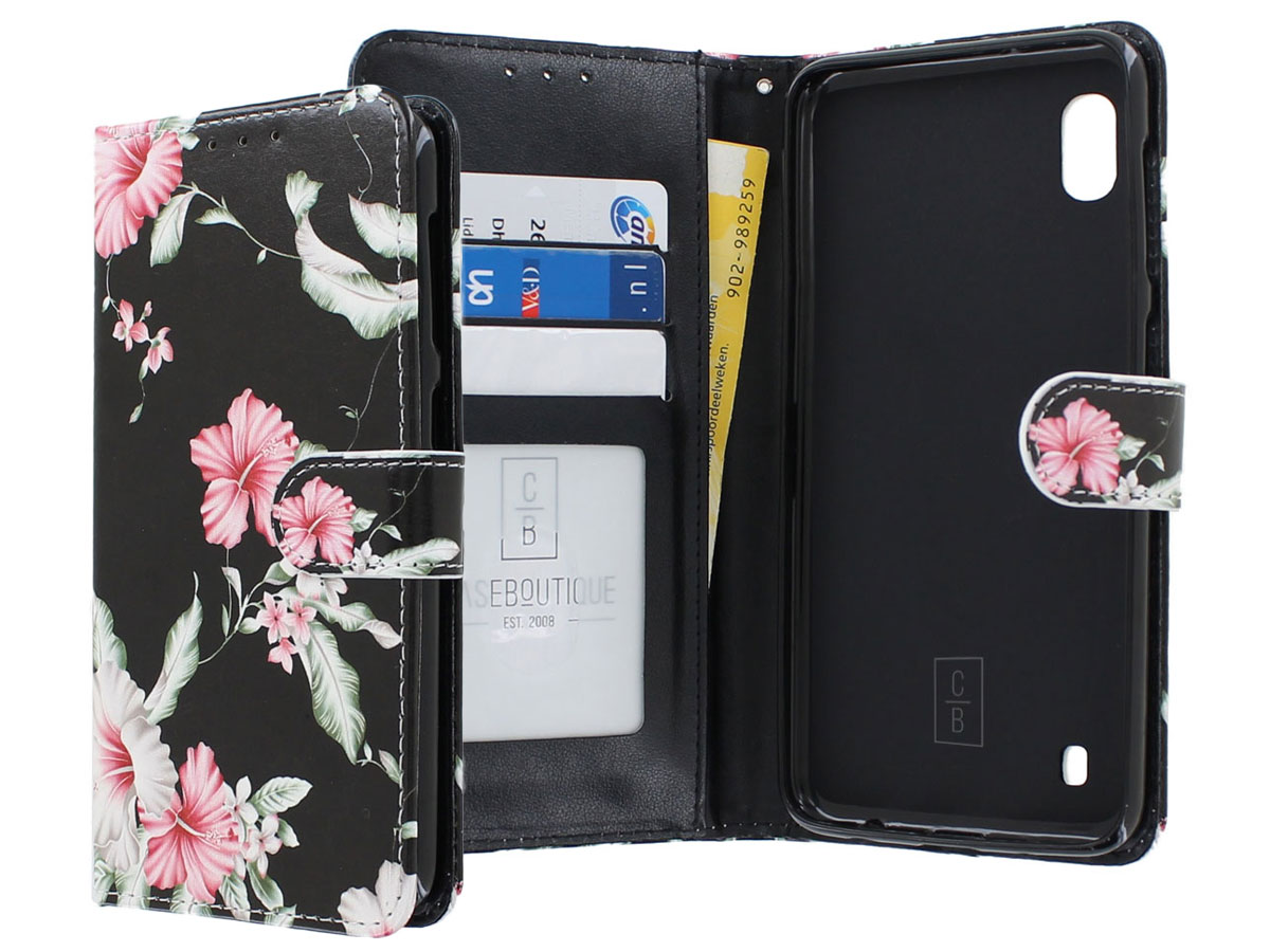 Book Case Mapje Bloemenprint Zwart - Samsung Galaxy A10 hoesje