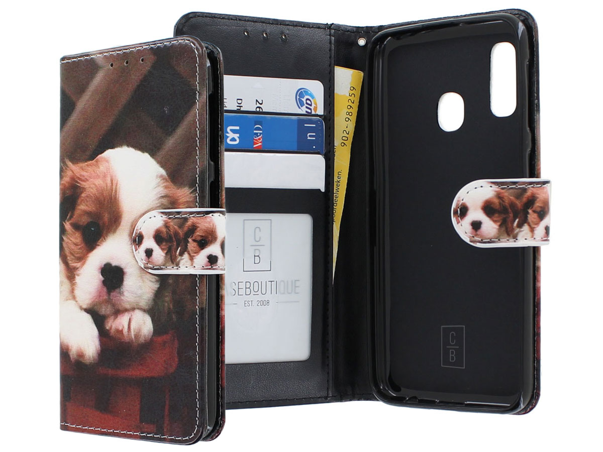 Book Case Mapje Puppy Hondje - Samsung Galaxy A20e hoesje