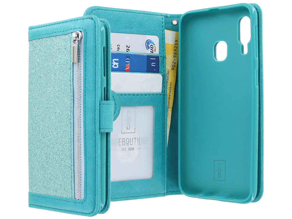 Glitsie Zip Case met Rits Turquoise - Samsung Galaxy A20e hoesje