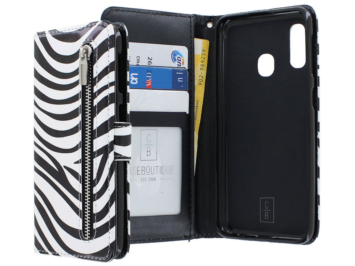 Zip Wallet Case Zebra Print - Samsung Galaxy A20e hoesje