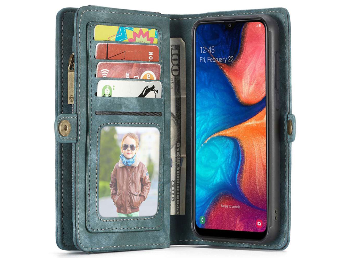 CaseMe 2in1 Wallet Ritsvak Case Blauw - Samsung Galaxy A20e Hoesje