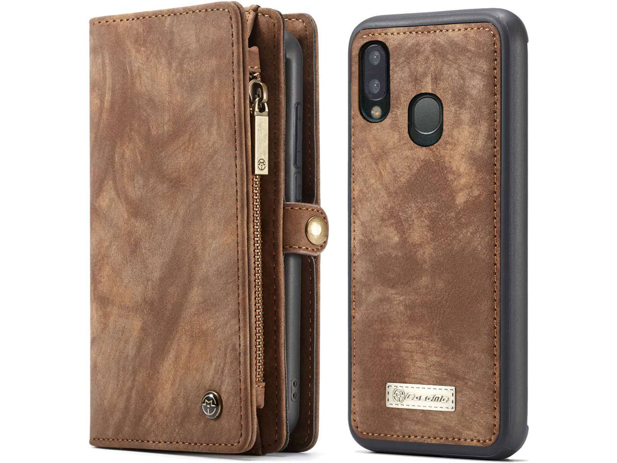 CaseMe 2in1 Wallet Ritsvak Case Bruin - Samsung Galaxy A20e Hoesje