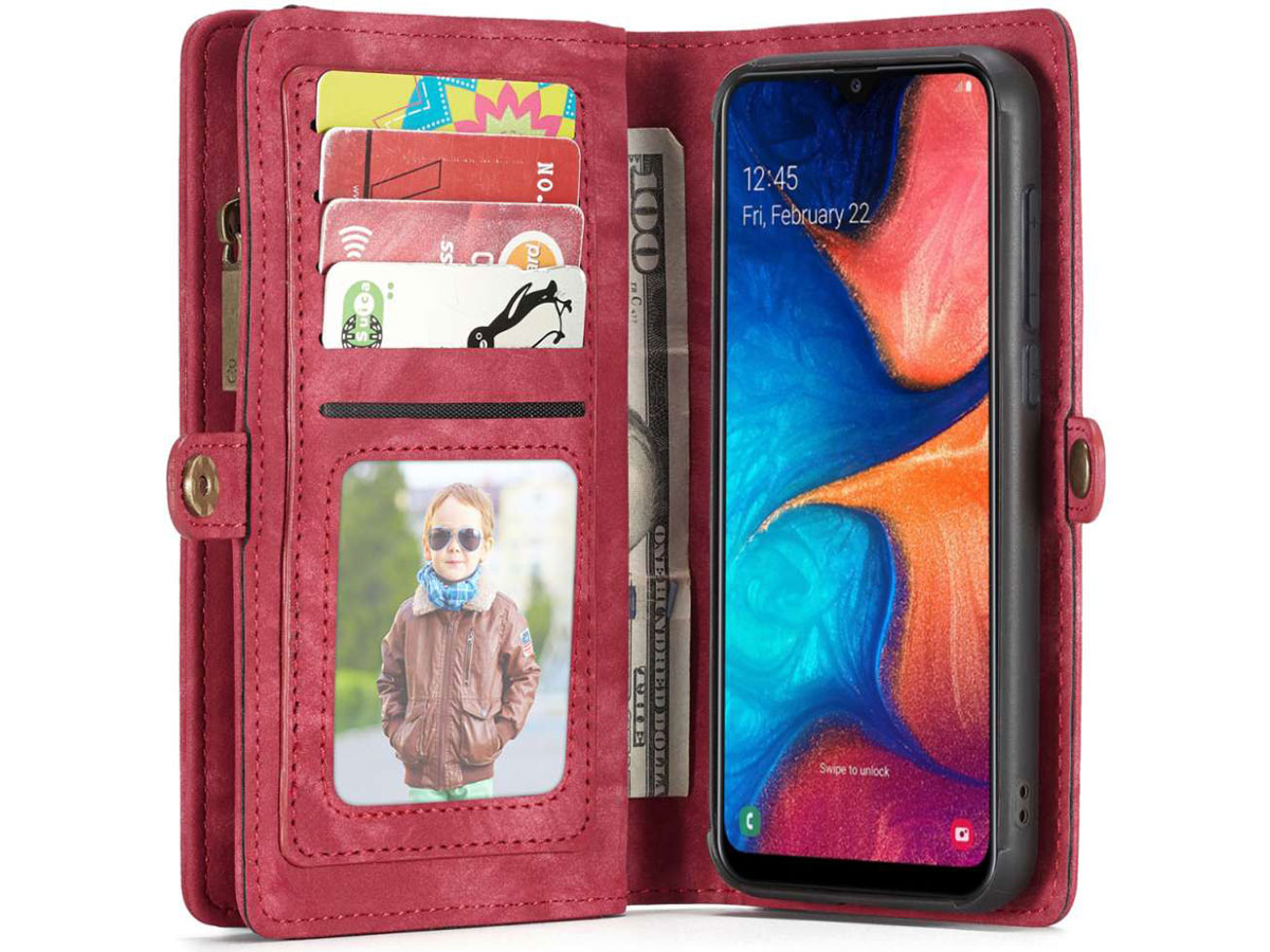 CaseMe 2in1 Wallet Ritsvak Case Rood - Samsung Galaxy A20e Hoesje